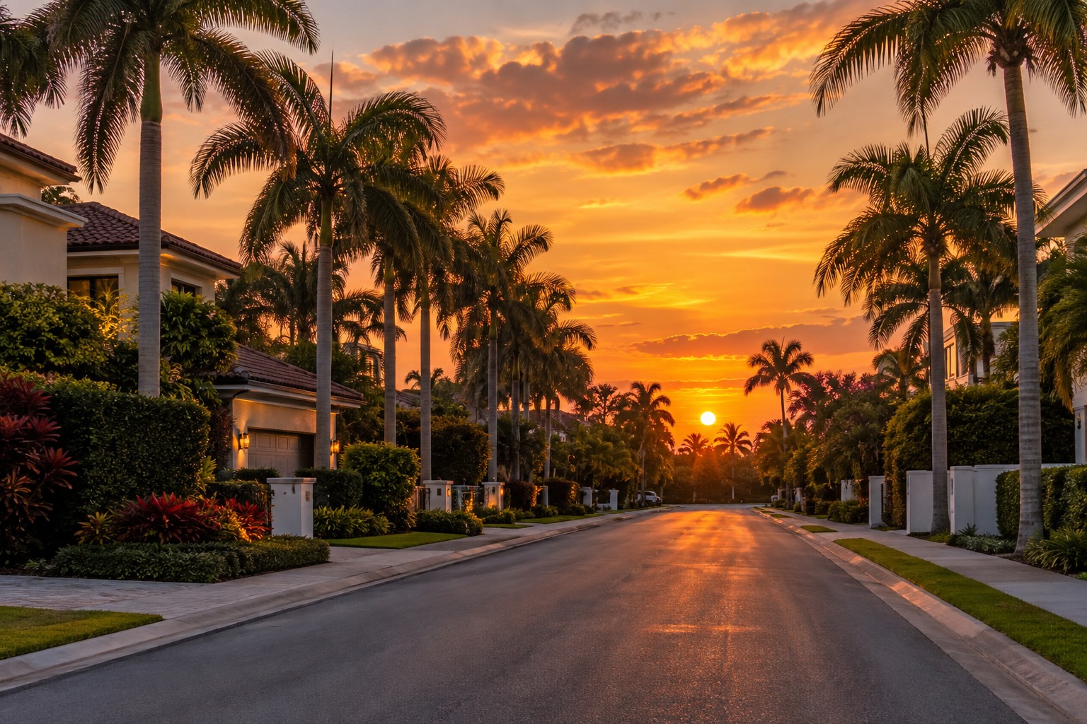 A Fort Lauderdale street at sunset, illustrative